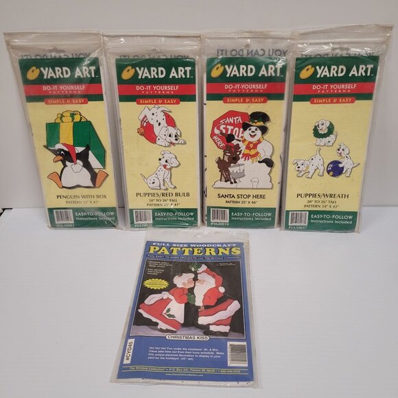 Yard Art 1998 Do It Yourself 5 Wood Working Patterns Puppies Penguins Santa - Picture 1 of 9
